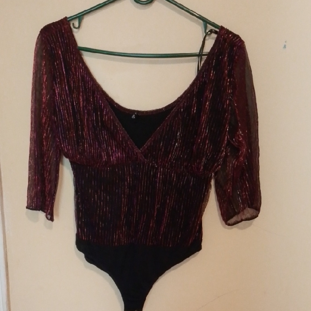 Chic Burgundy and Black Women's Bodysuit